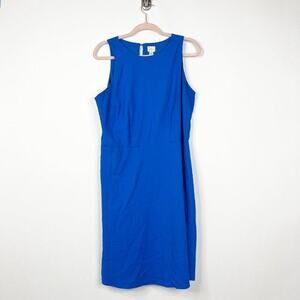 2/$30 a new day Tank Sheath Dress Midi Back Zip Scoop Neck Blue Large #8862